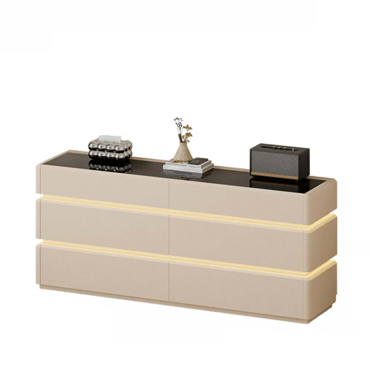 Modern Black LED TV Stand with Drawers — Cream
