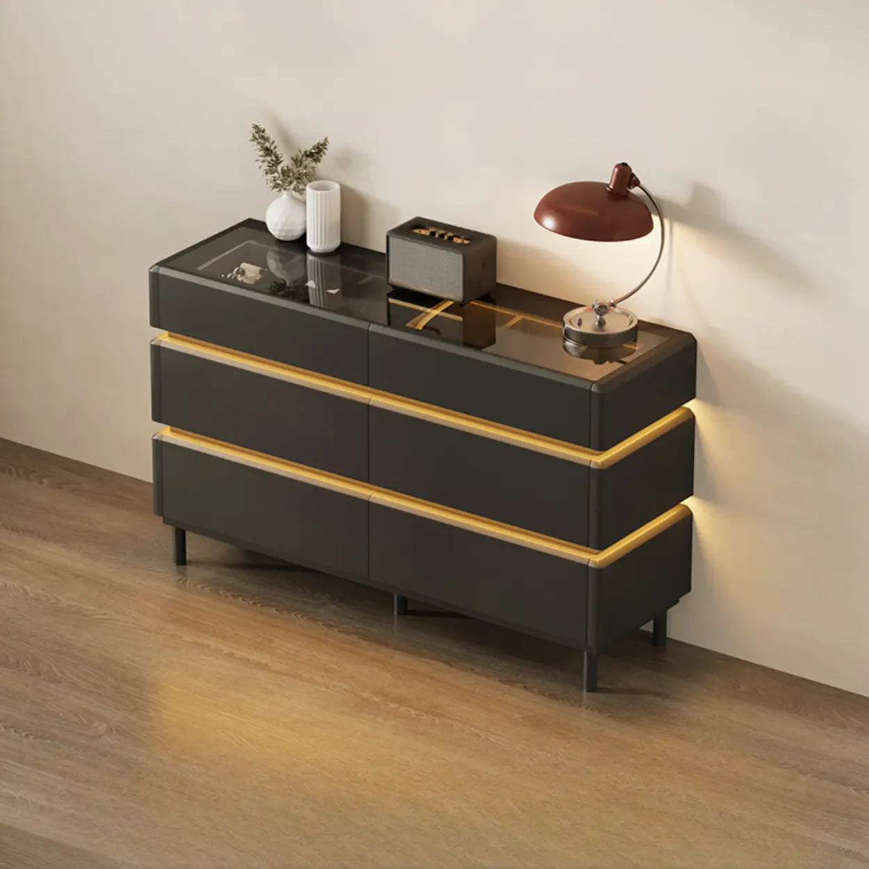 Modern Black LED TV Stand with Drawers — Black