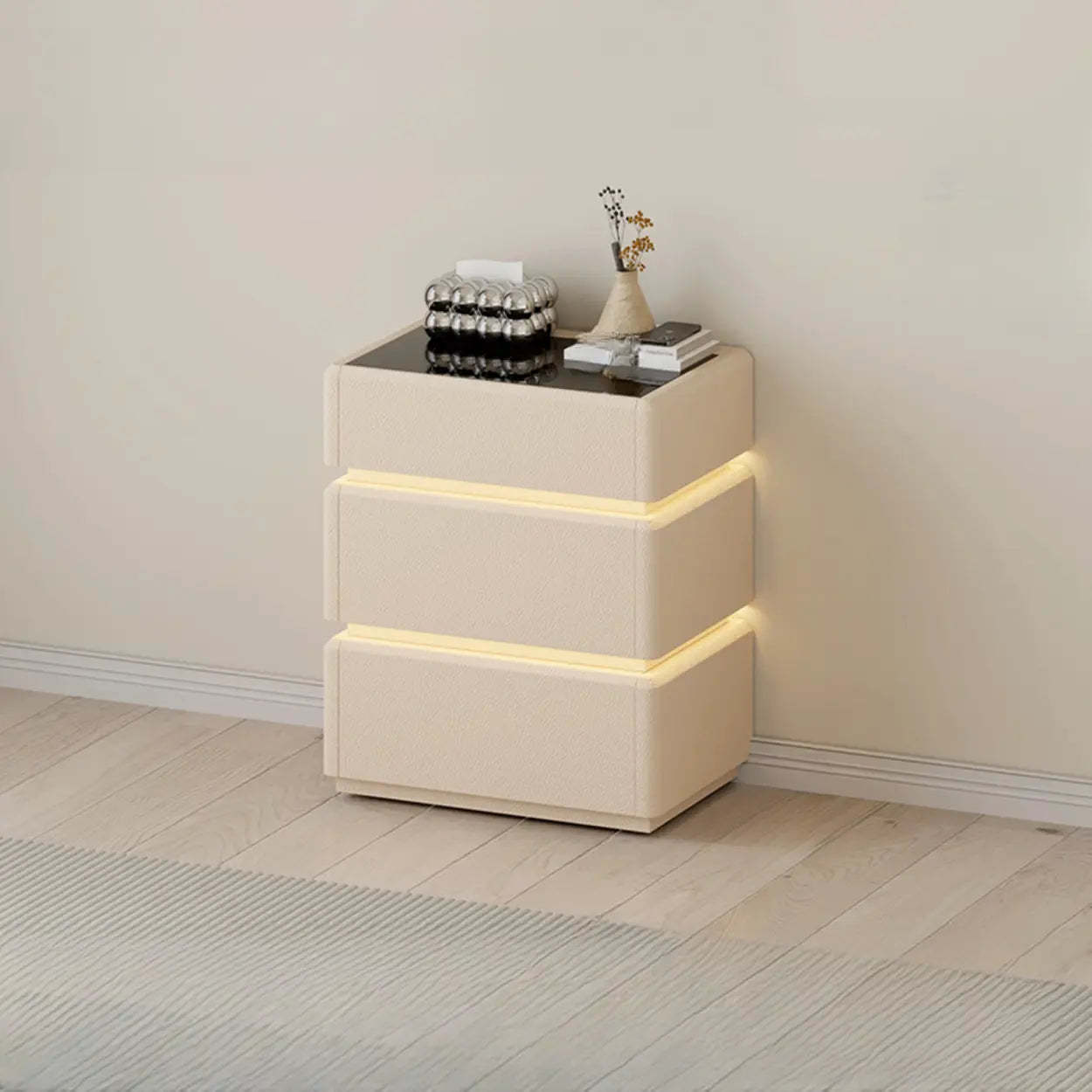 Modern Black LED TV Stand with Drawers