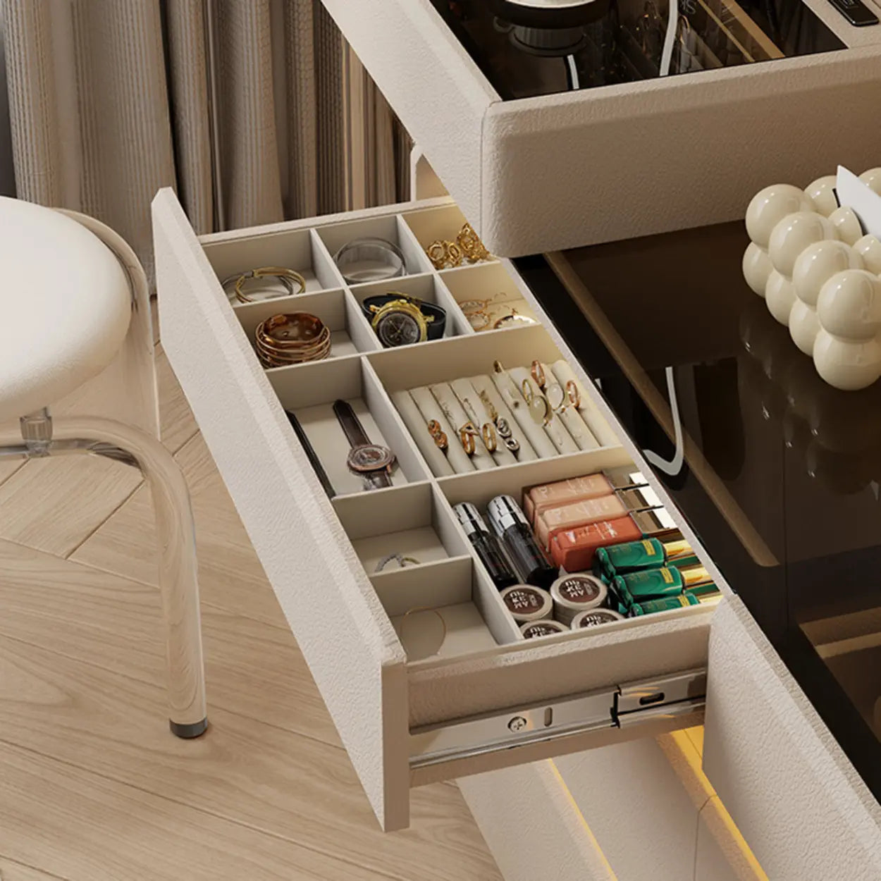Modern Black LED TV Stand with Drawers
