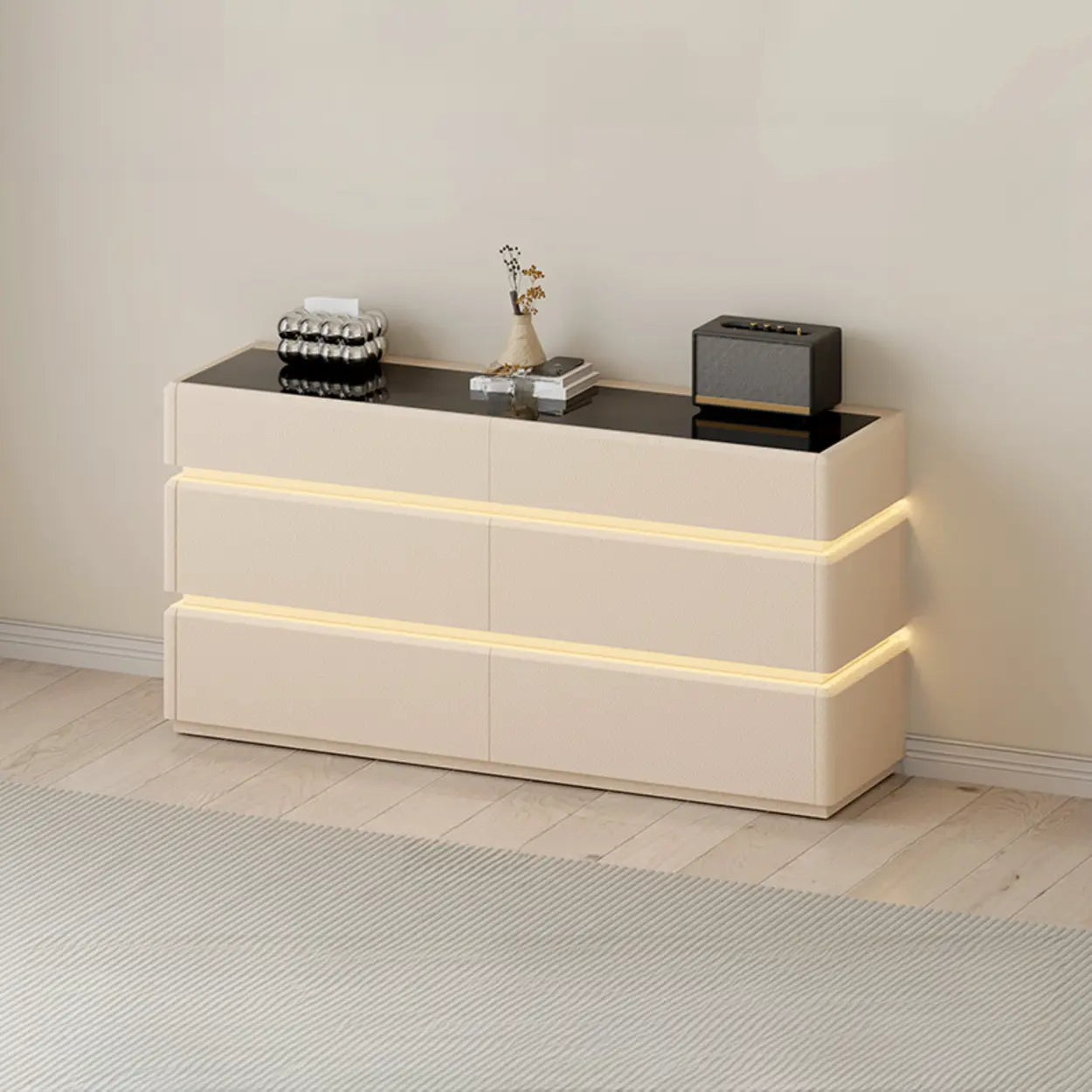 Modern Black LED TV Stand with Drawers