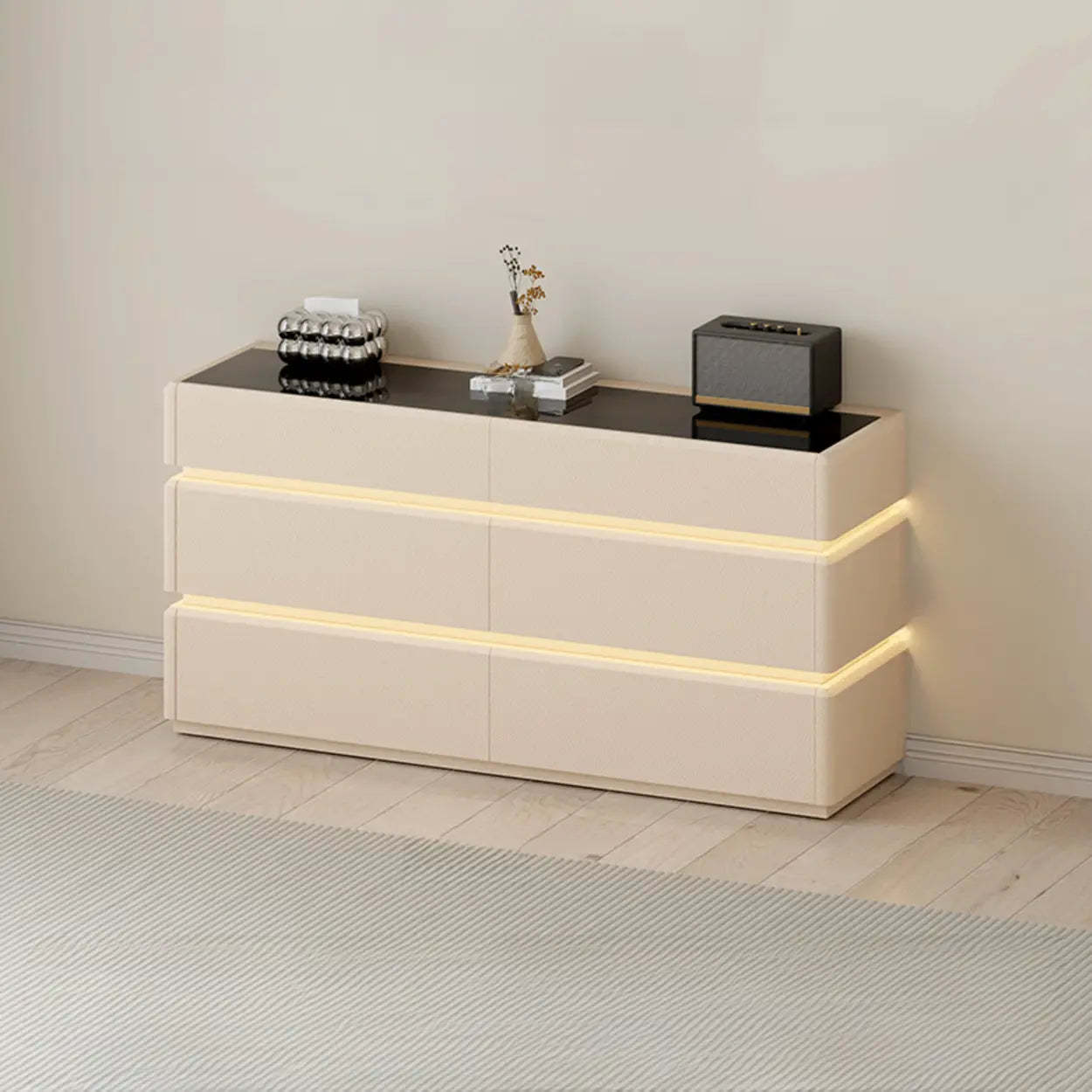 Modern Black LED TV Stand with Drawers