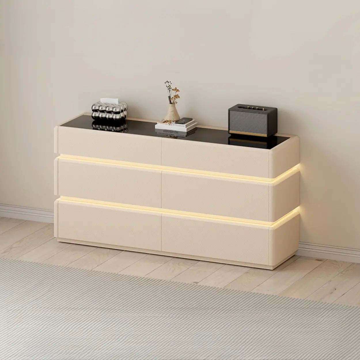 Modern Black LED TV Stand with Drawers