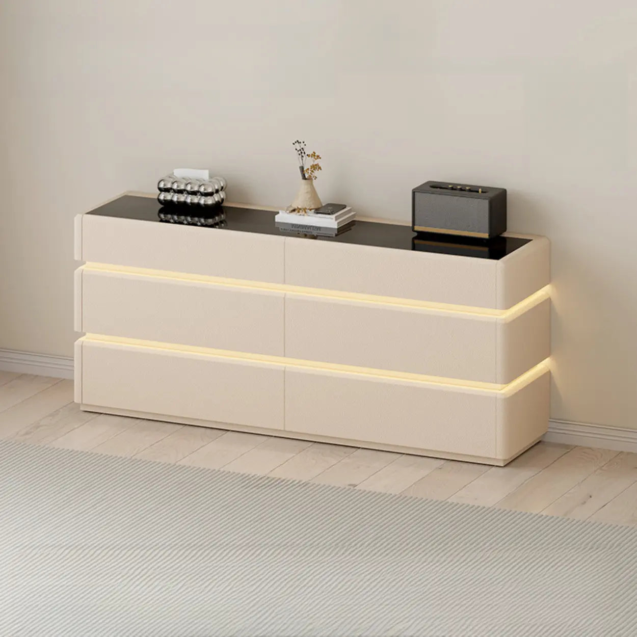 Modern Black LED TV Stand with Drawers