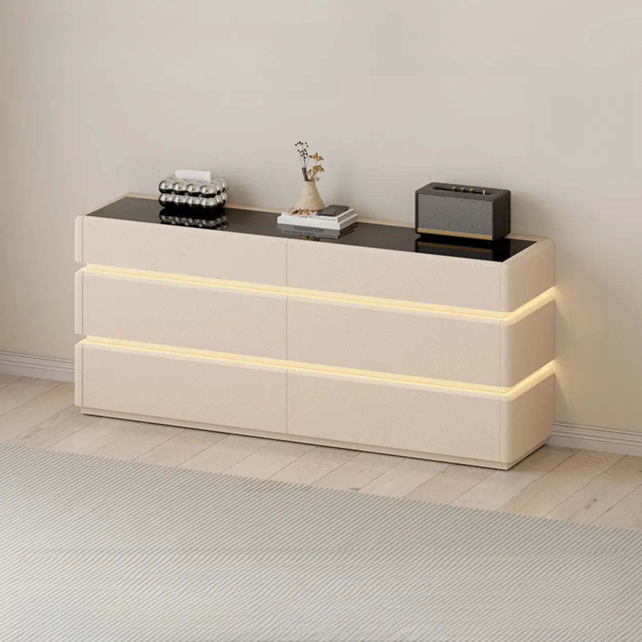 Modern Black LED TV Stand with Drawers
