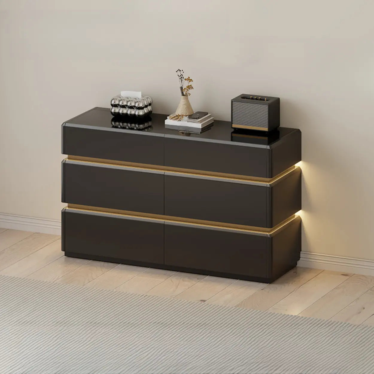 Modern Black LED TV Stand with Drawers — Black