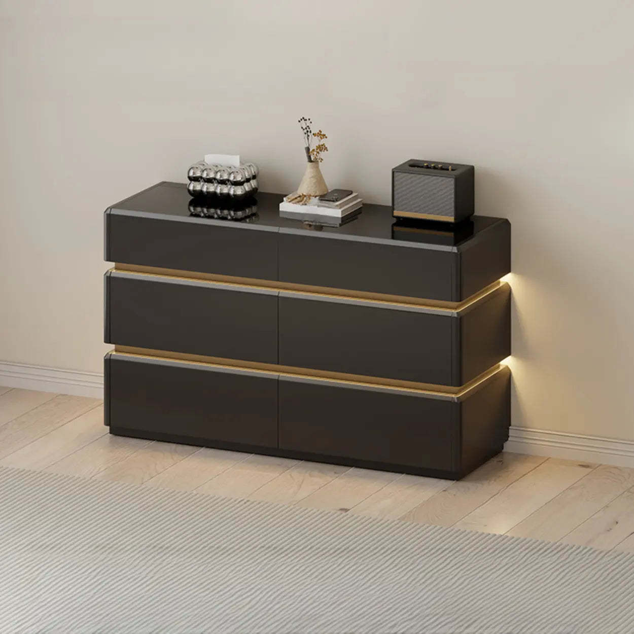 Modern Black LED TV Stand with Drawers — Black