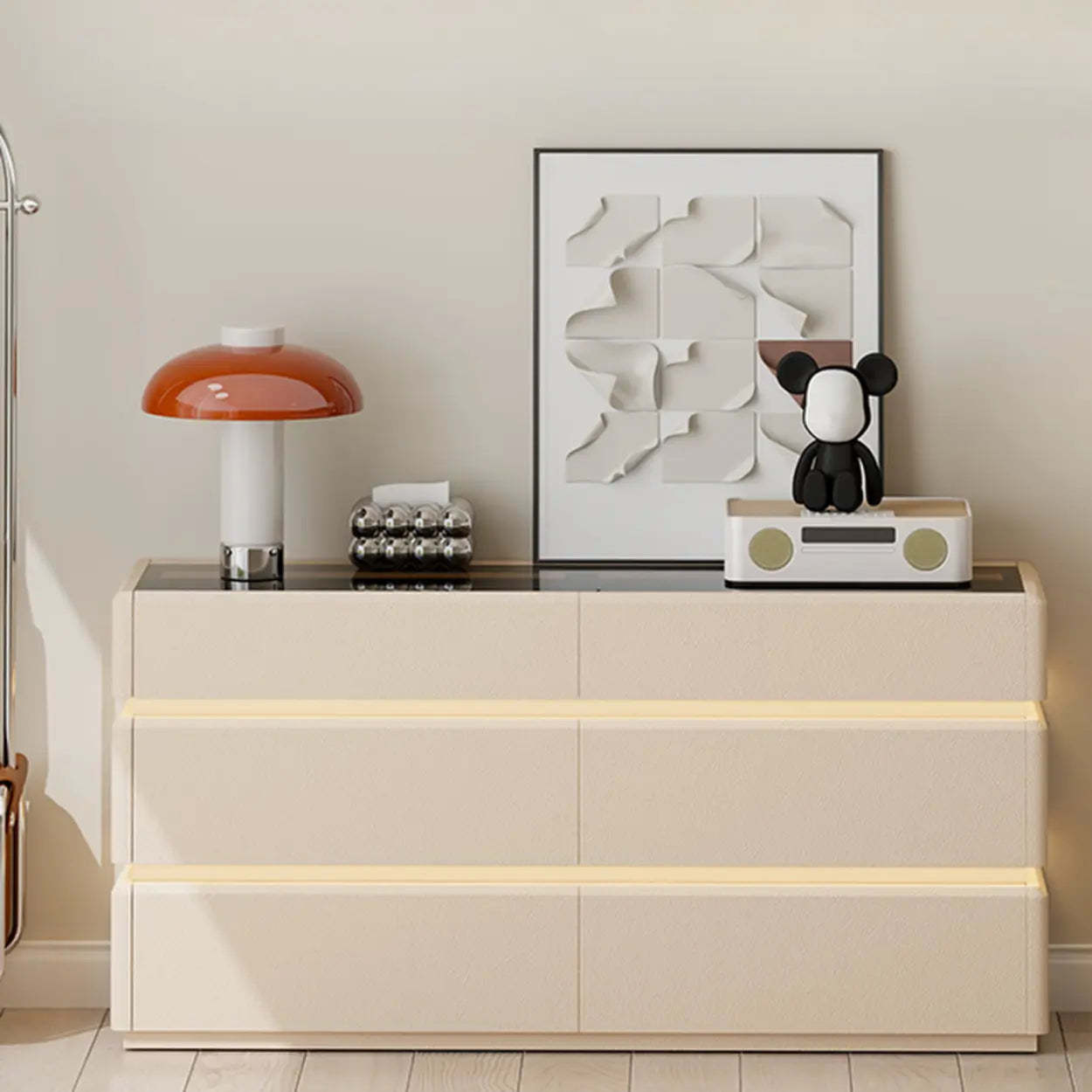 Modern Black LED TV Stand with Drawers — Cream