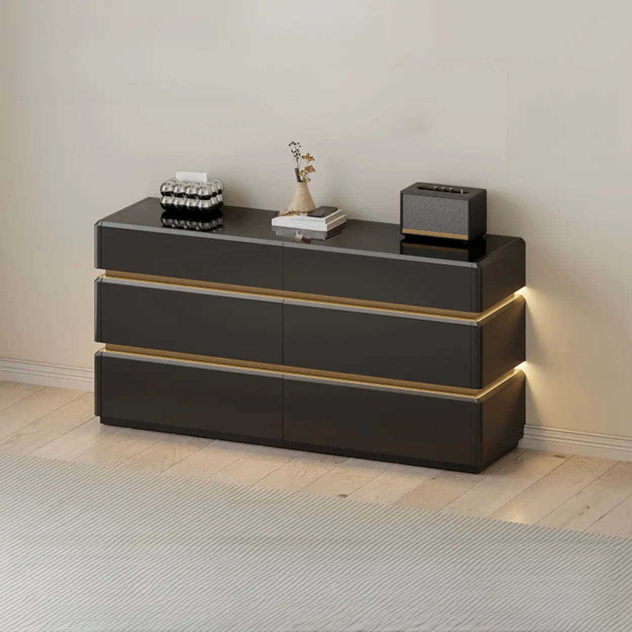 Modern Black LED TV Stand with Drawers — Black