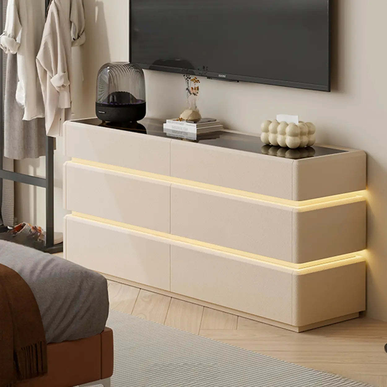 Modern Black LED TV Stand with Drawers — Black