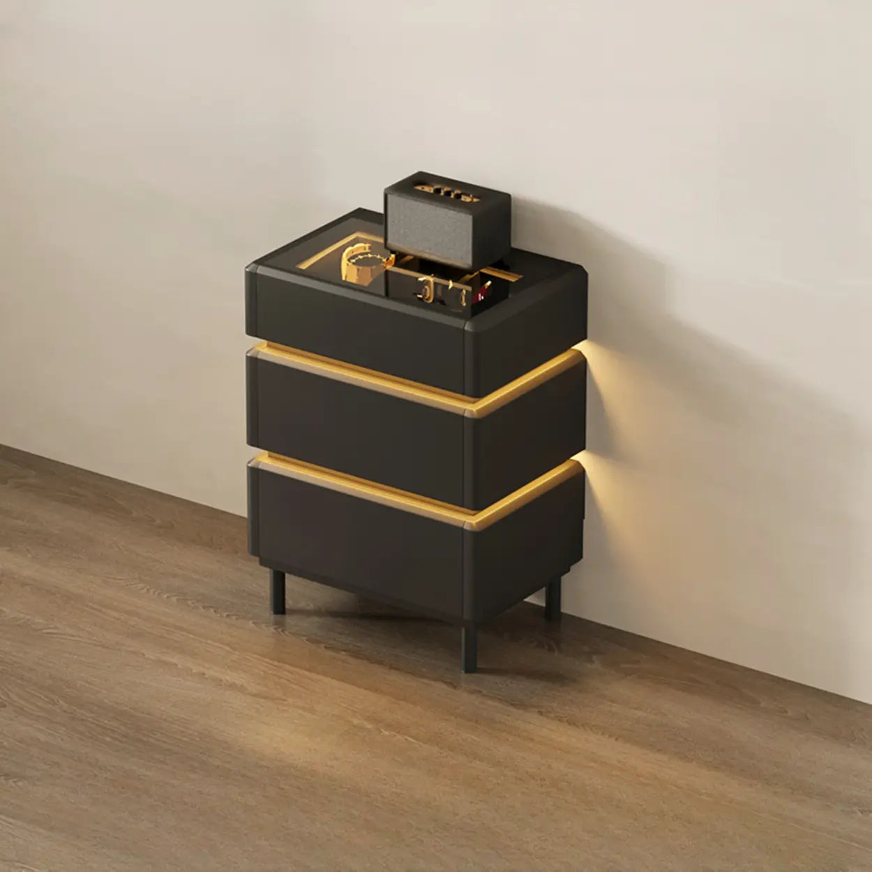 Modern Black LED TV Stand with Drawers — Black
