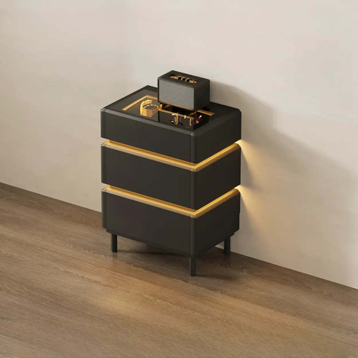 Modern Black LED TV Stand with Drawers — Black