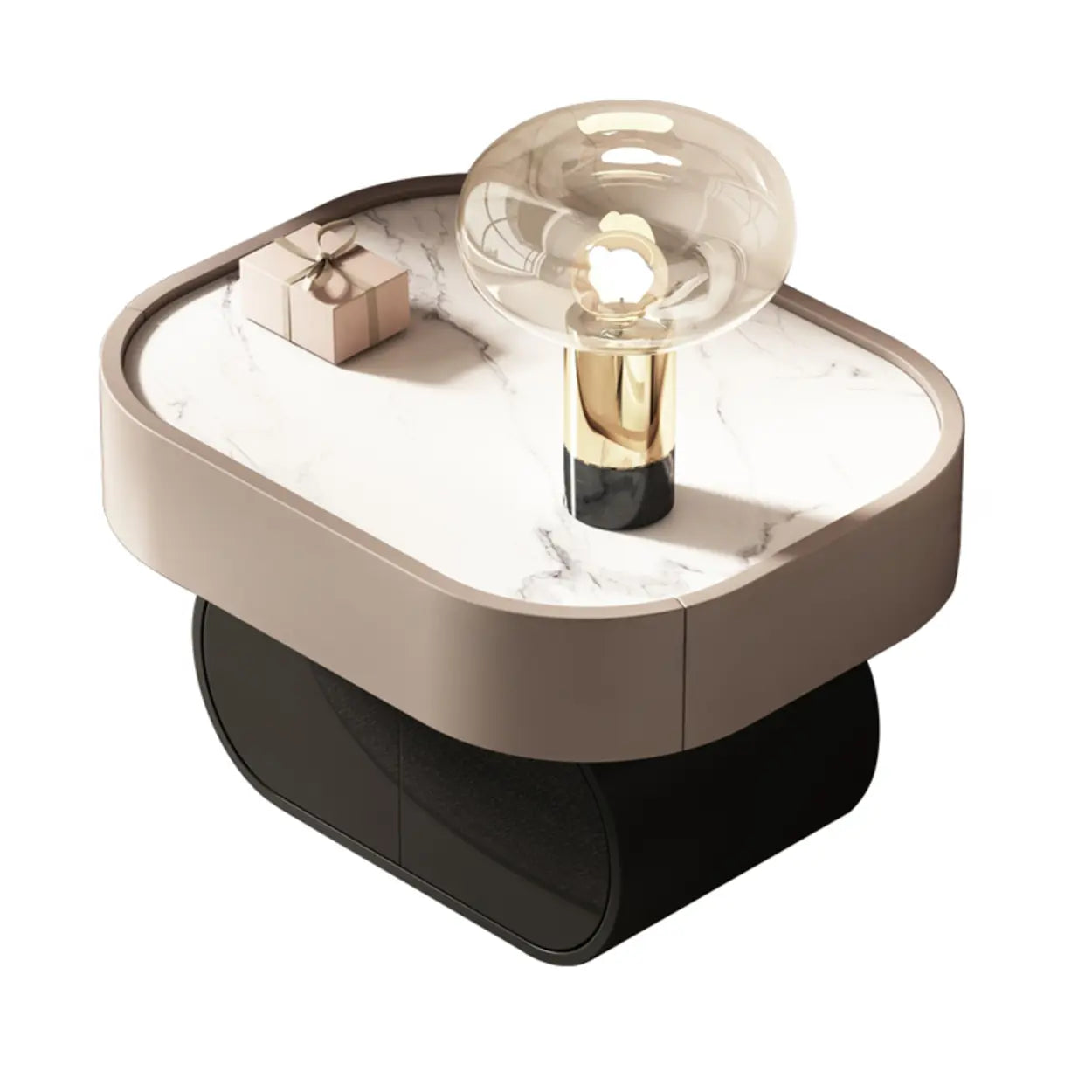 Modern Black White Marble-Top Nightstand