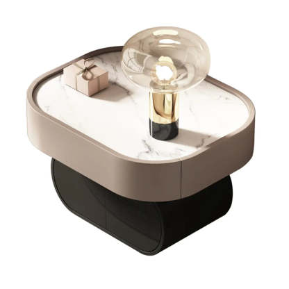 Modern Black White Marble-Top Nightstand