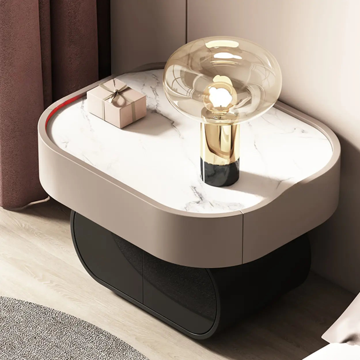 Modern Black White Marble-Top Nightstand