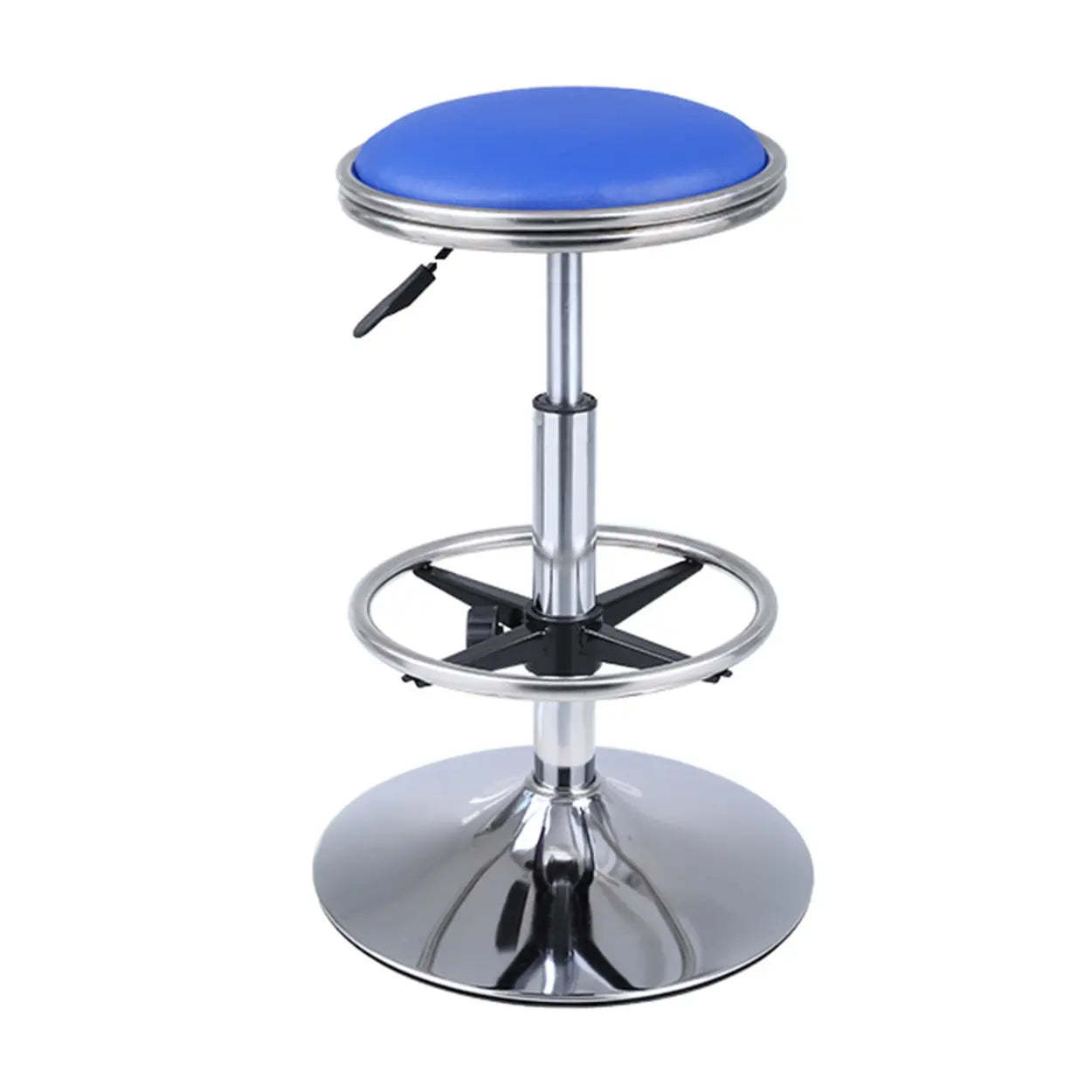 Modern Blue Round Alloy Backless Leather Stool