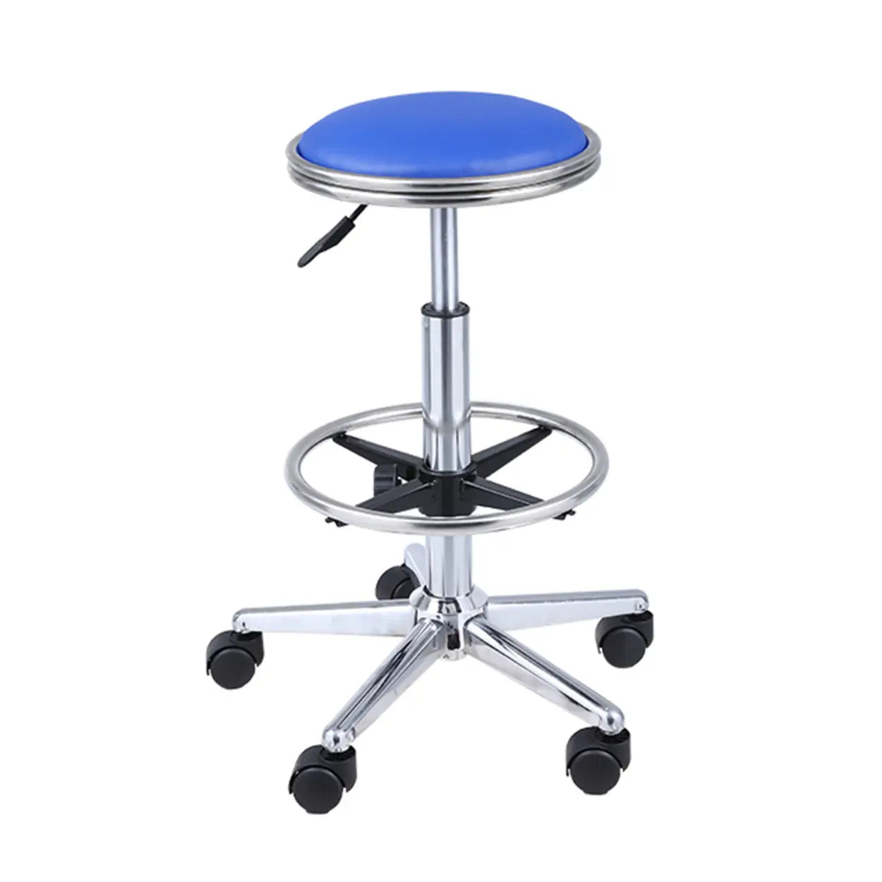 Modern Blue Round Alloy Backless Leather Stool