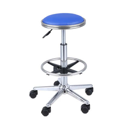 Modern Blue Round Alloy Backless Leather Stool