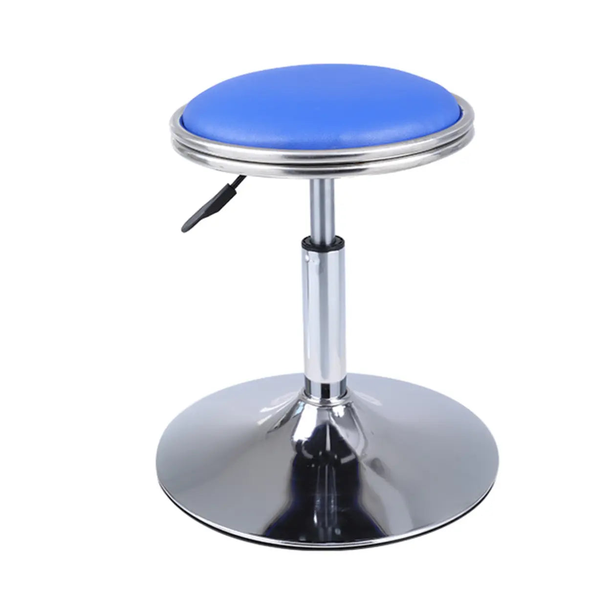 Modern Blue Round Alloy Backless Leather Stool — Blue / Casters Included