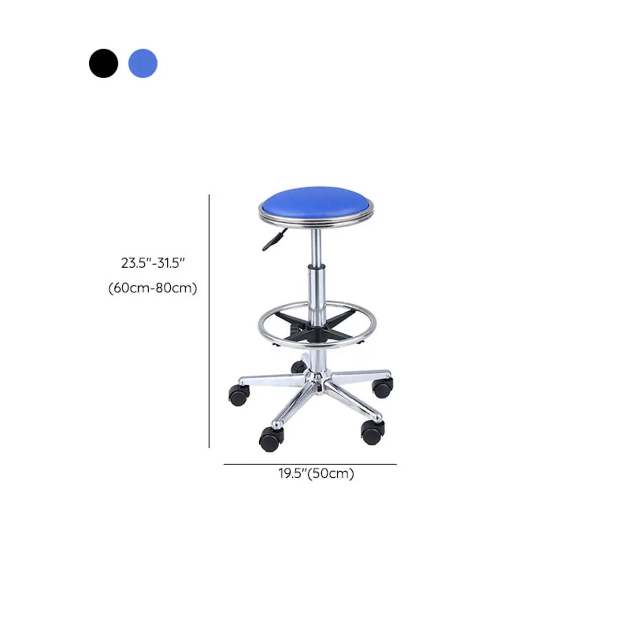 Modern Blue Round Alloy Backless Leather Stool