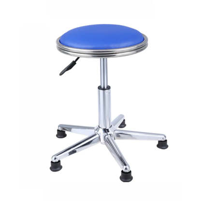 Modern Blue Round Alloy Backless Leather Stool — Black / Casters Included