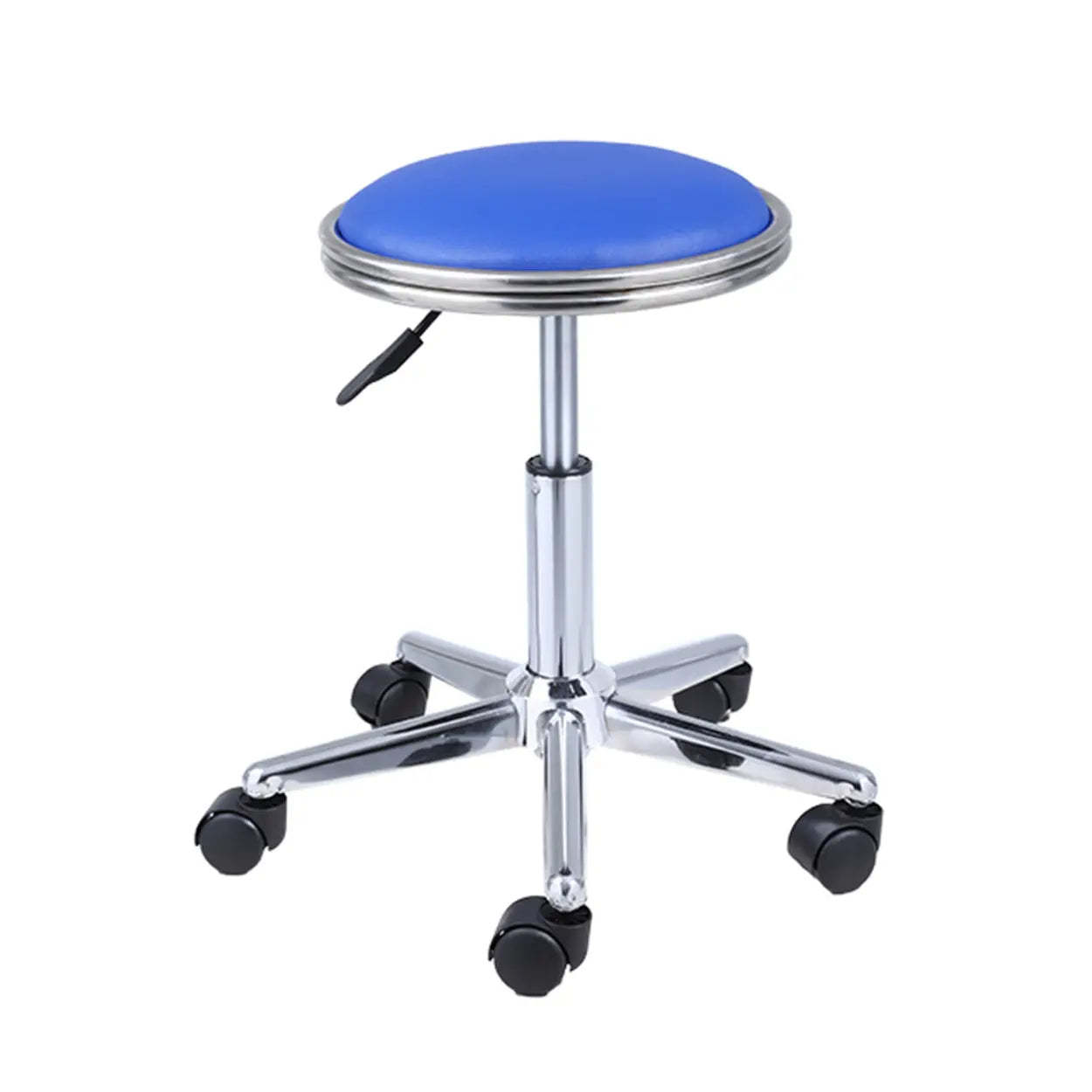 Modern Blue Round Alloy Backless Leather Stool — Black / Casters Included