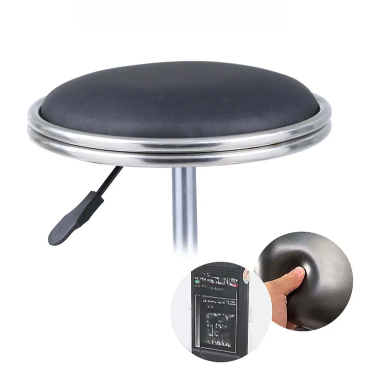 Modern Blue Round Alloy Backless Leather Stool — Blue / Casters Included