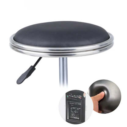 Modern Blue Round Alloy Backless Leather Stool — Blue / Casters Included