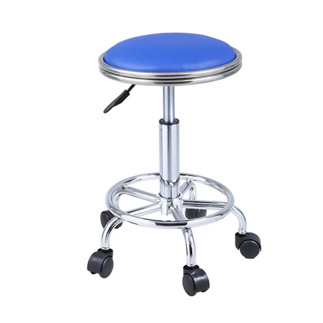 Modern Blue Round Alloy Backless Leather Stool