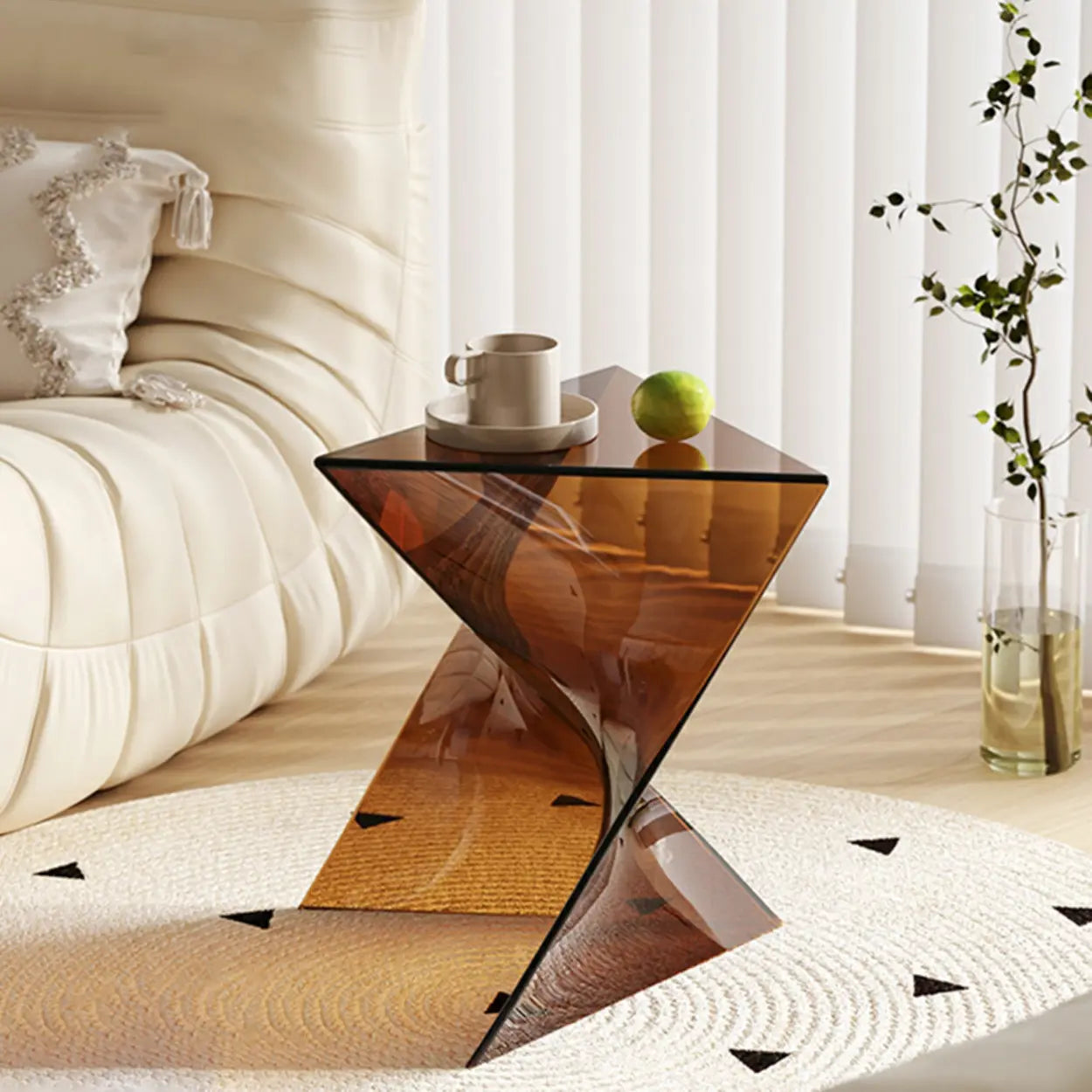 Modern Brown Acrylic Triangle Side Table — White