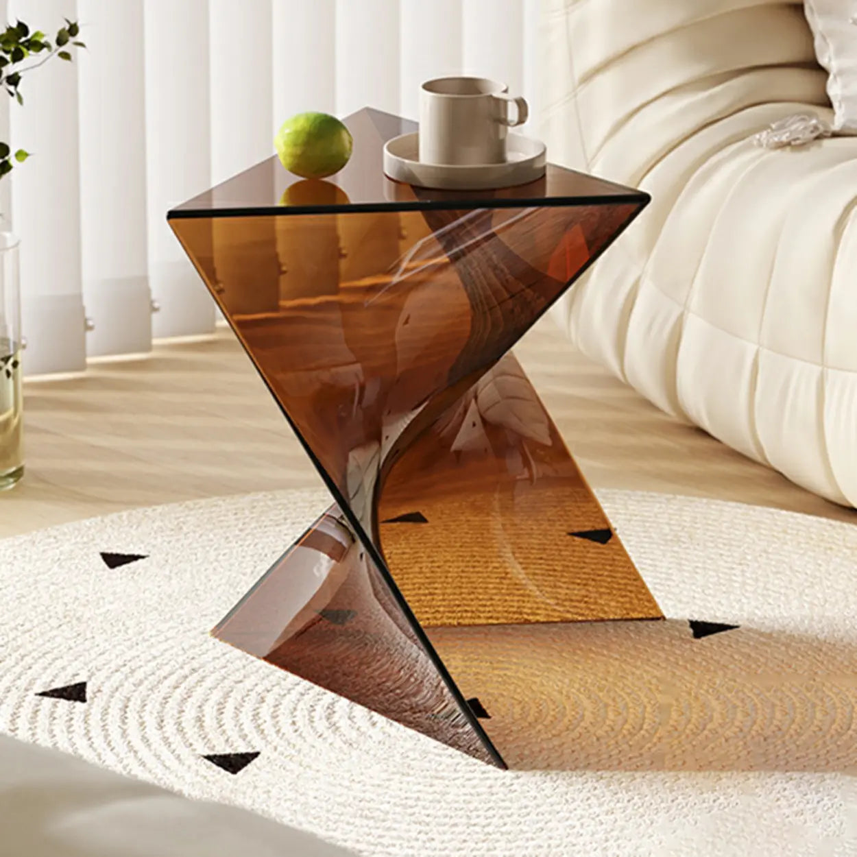 Modern Brown Acrylic Triangle Side Table