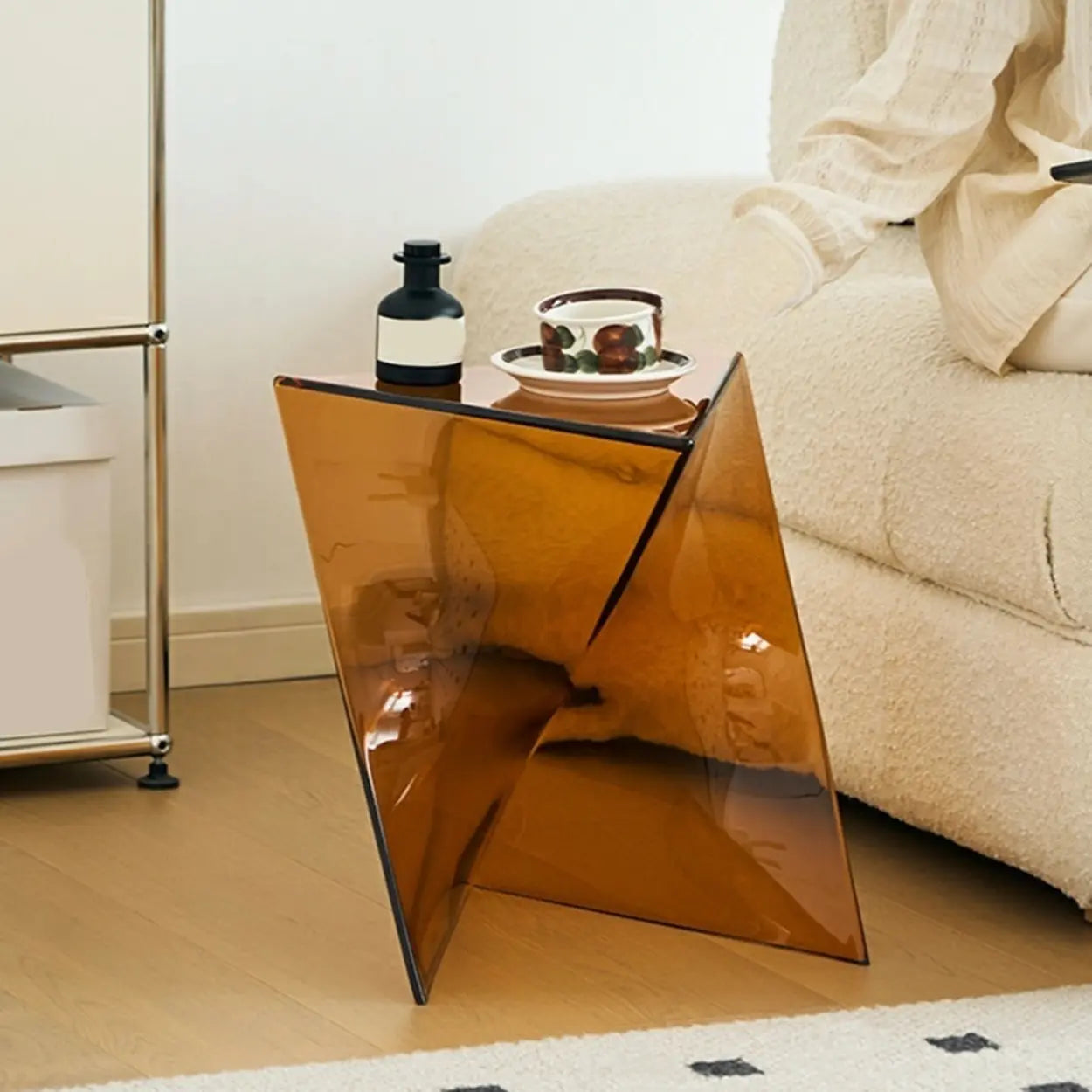 Modern Brown Acrylic Triangle Side Table
