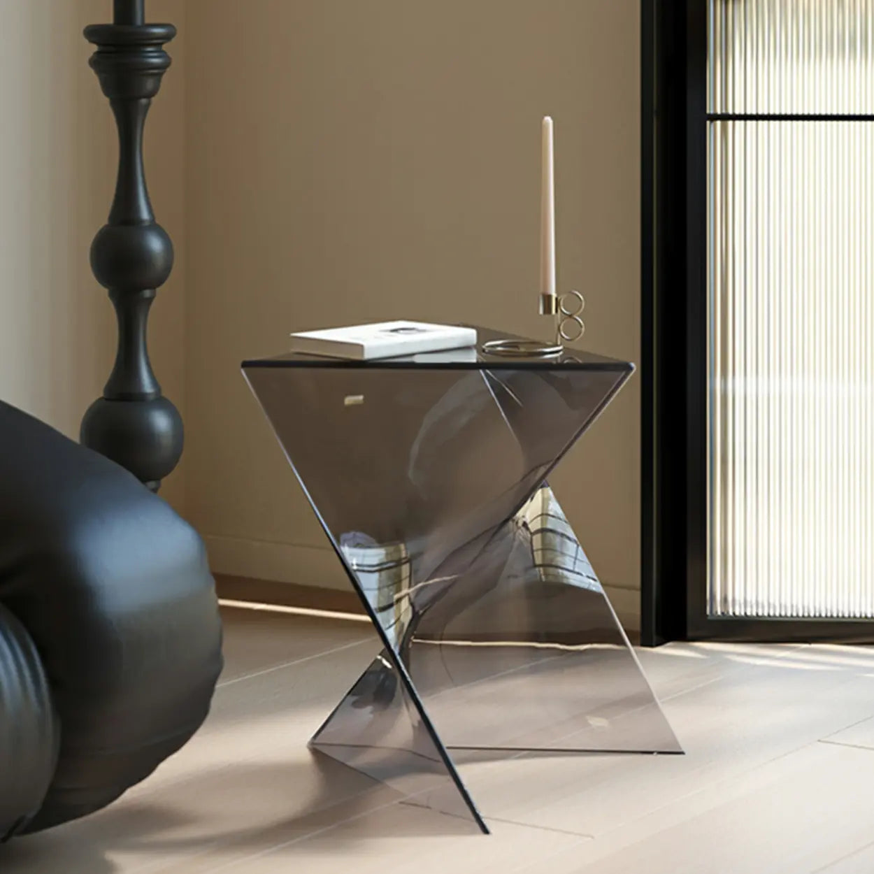 Modern Brown Acrylic Triangle Side Table — Clear