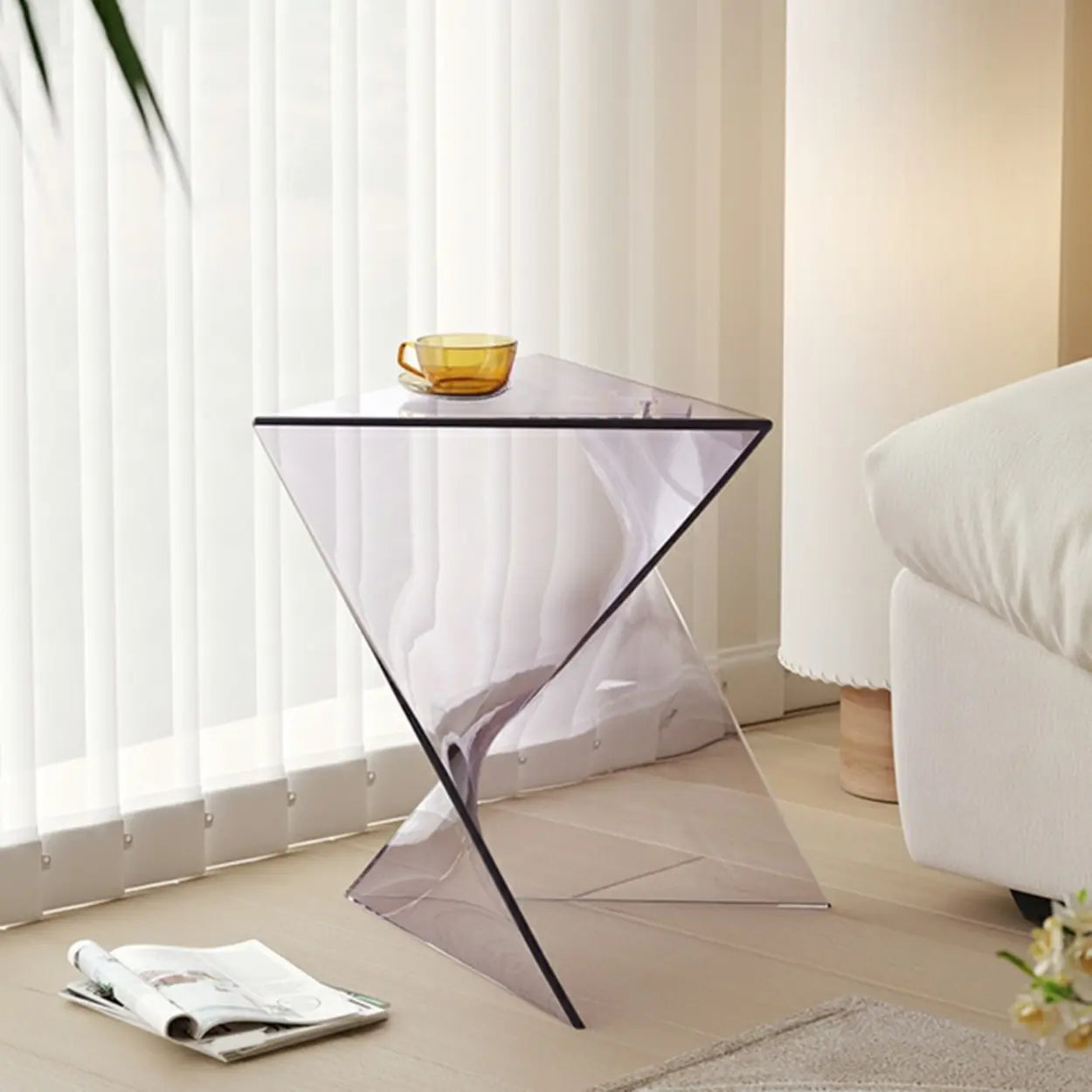 Modern Brown Acrylic Triangle Side Table — Amber