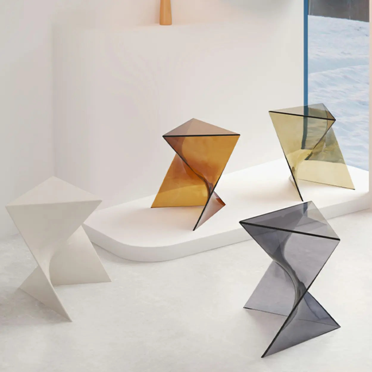 Modern Brown Acrylic Triangle Side Table — Tan