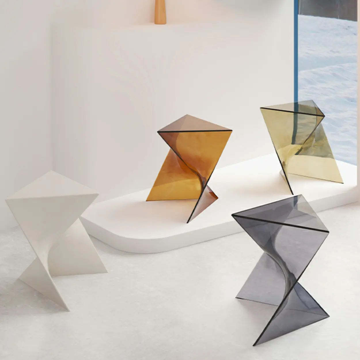 Modern Brown Acrylic Triangle Side Table — Tan