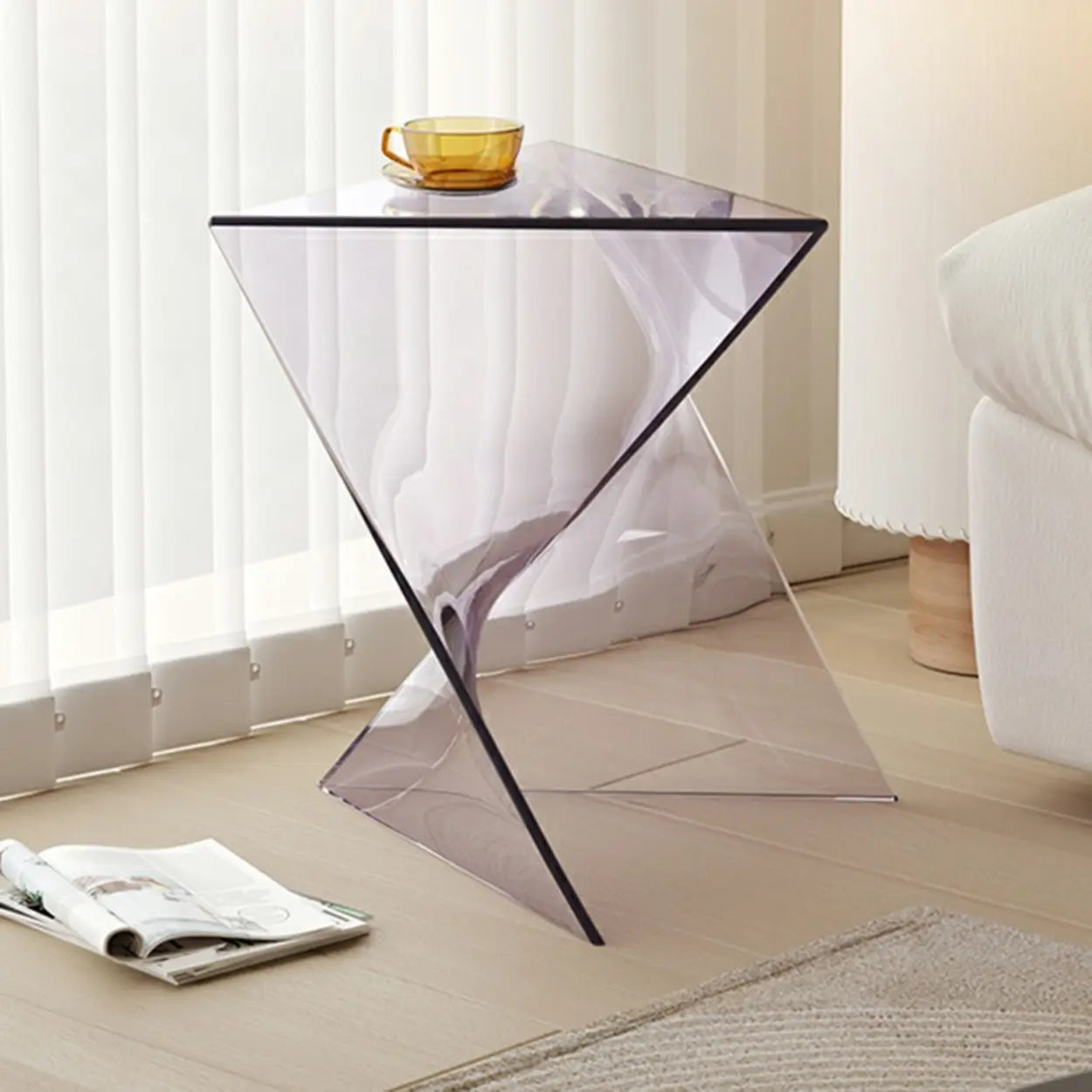 Modern Brown Acrylic Triangle Side Table