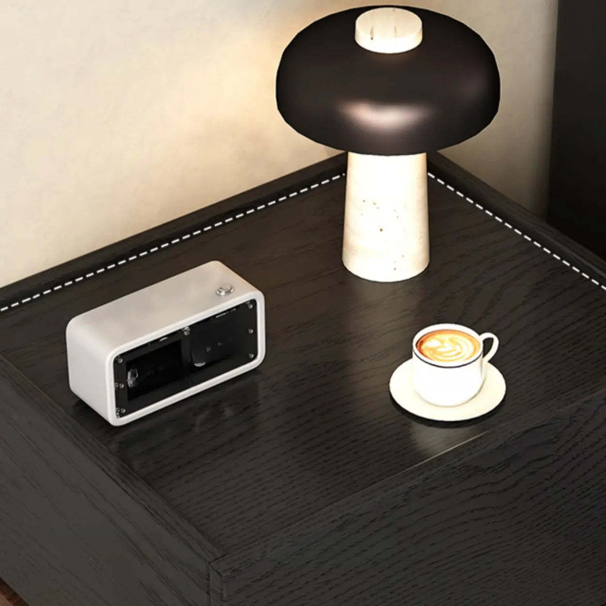 Modern Brown Black Wood Nightstand with Drawer