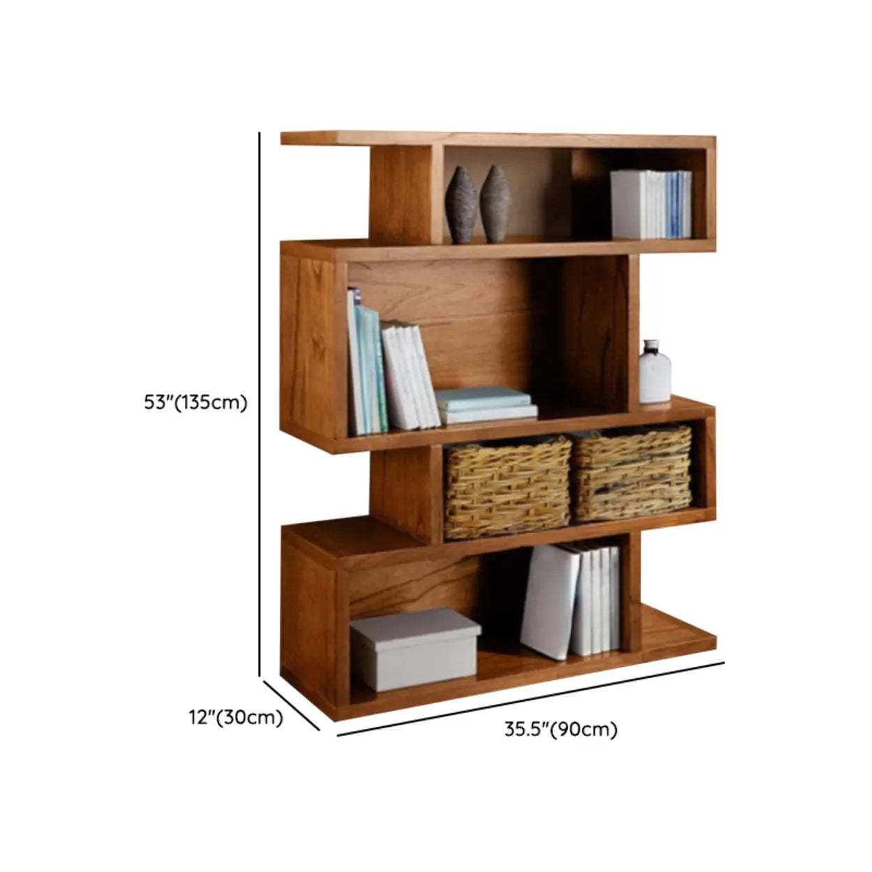 Modern Brown Geometric Pine Wood Bookcase