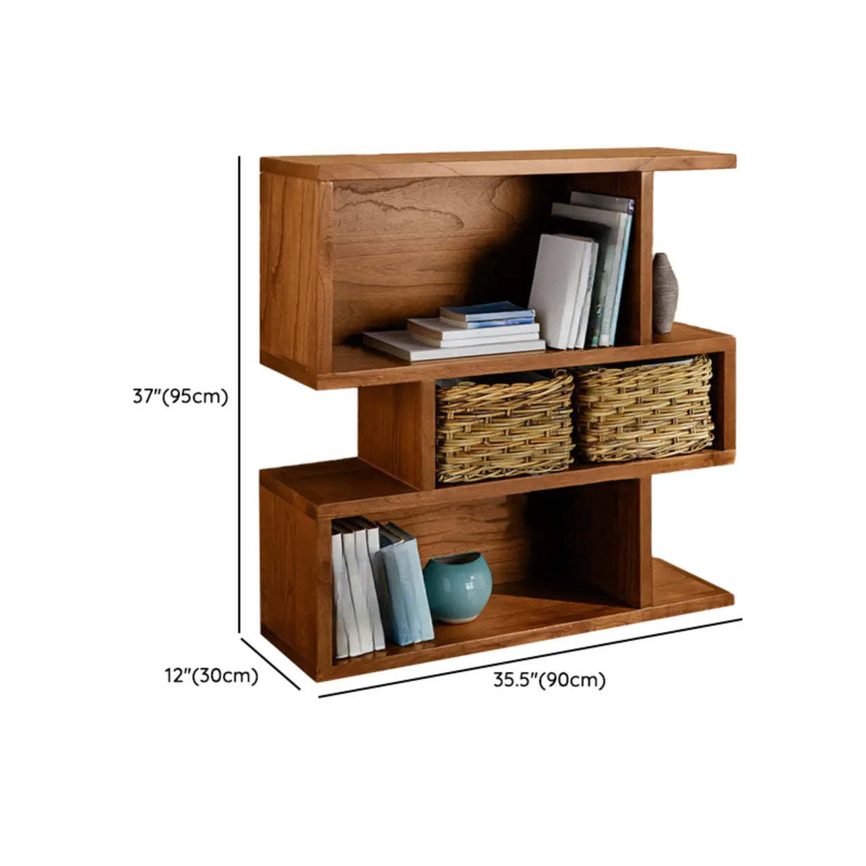 Modern Brown Geometric Pine Wood Bookcase