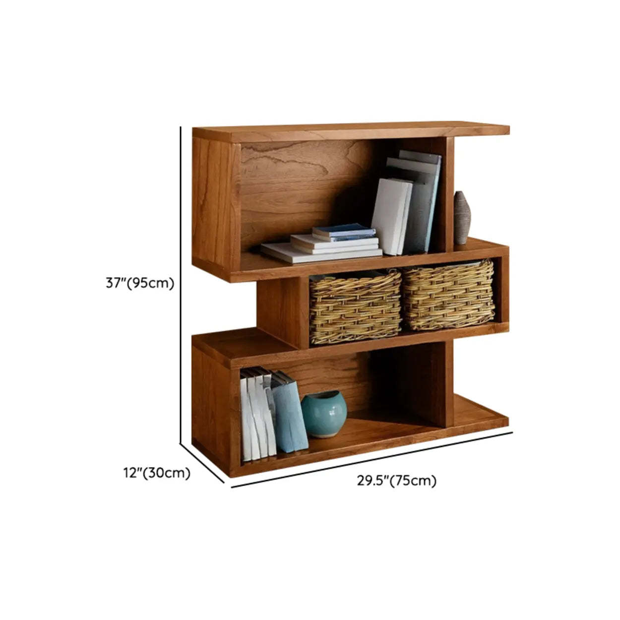 Modern Brown Geometric Pine Wood Bookcase