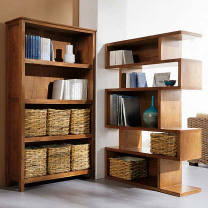 Modern Brown Geometric Pine Wood Bookcase