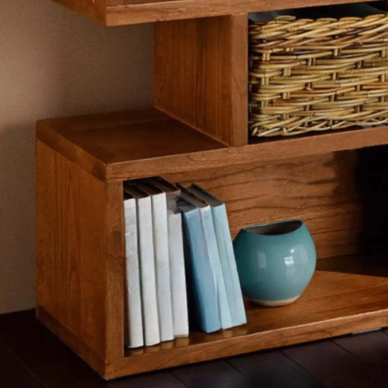 Modern Brown Geometric Pine Wood Bookcase