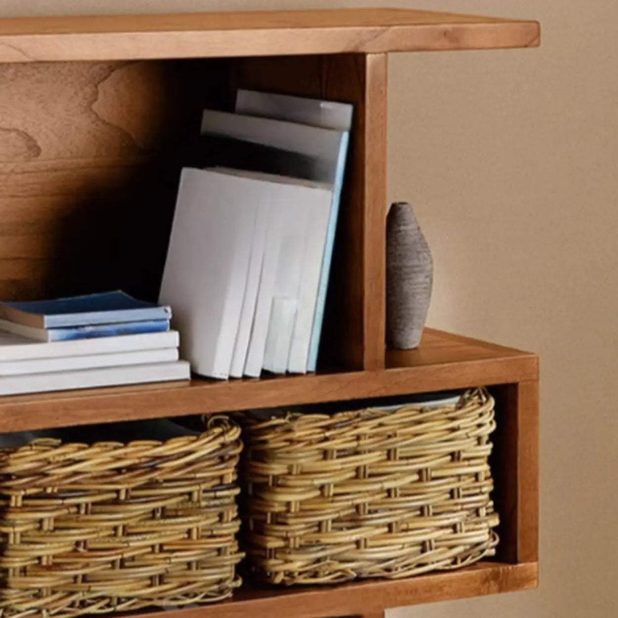 Modern Brown Geometric Pine Wood Bookcase
