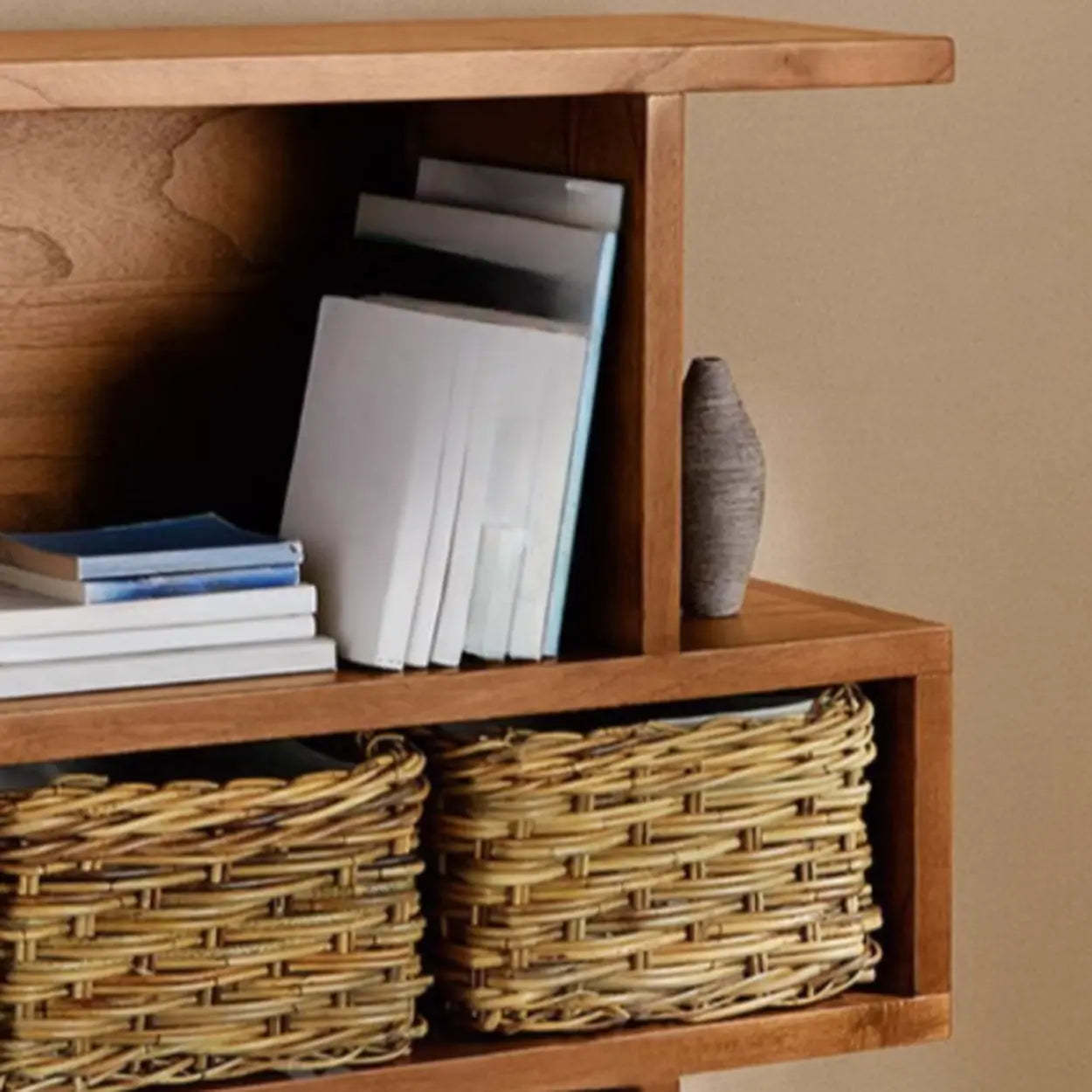 Modern Brown Geometric Pine Wood Bookcase