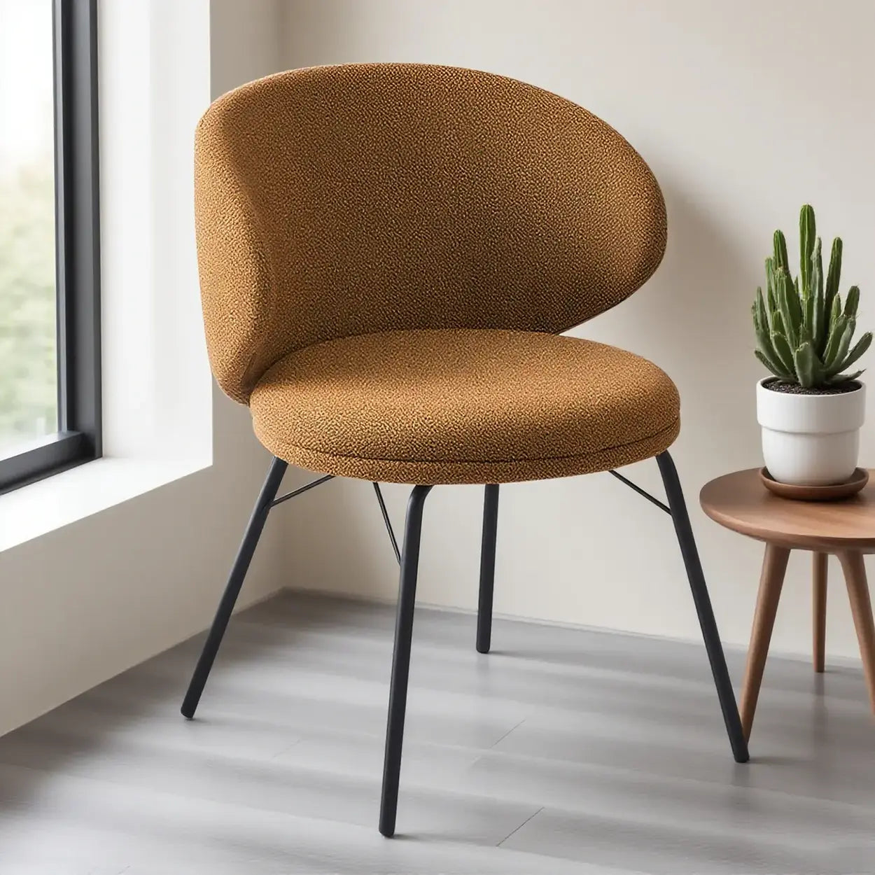 Modern Brown Leathaire Curved Back Dining Chair