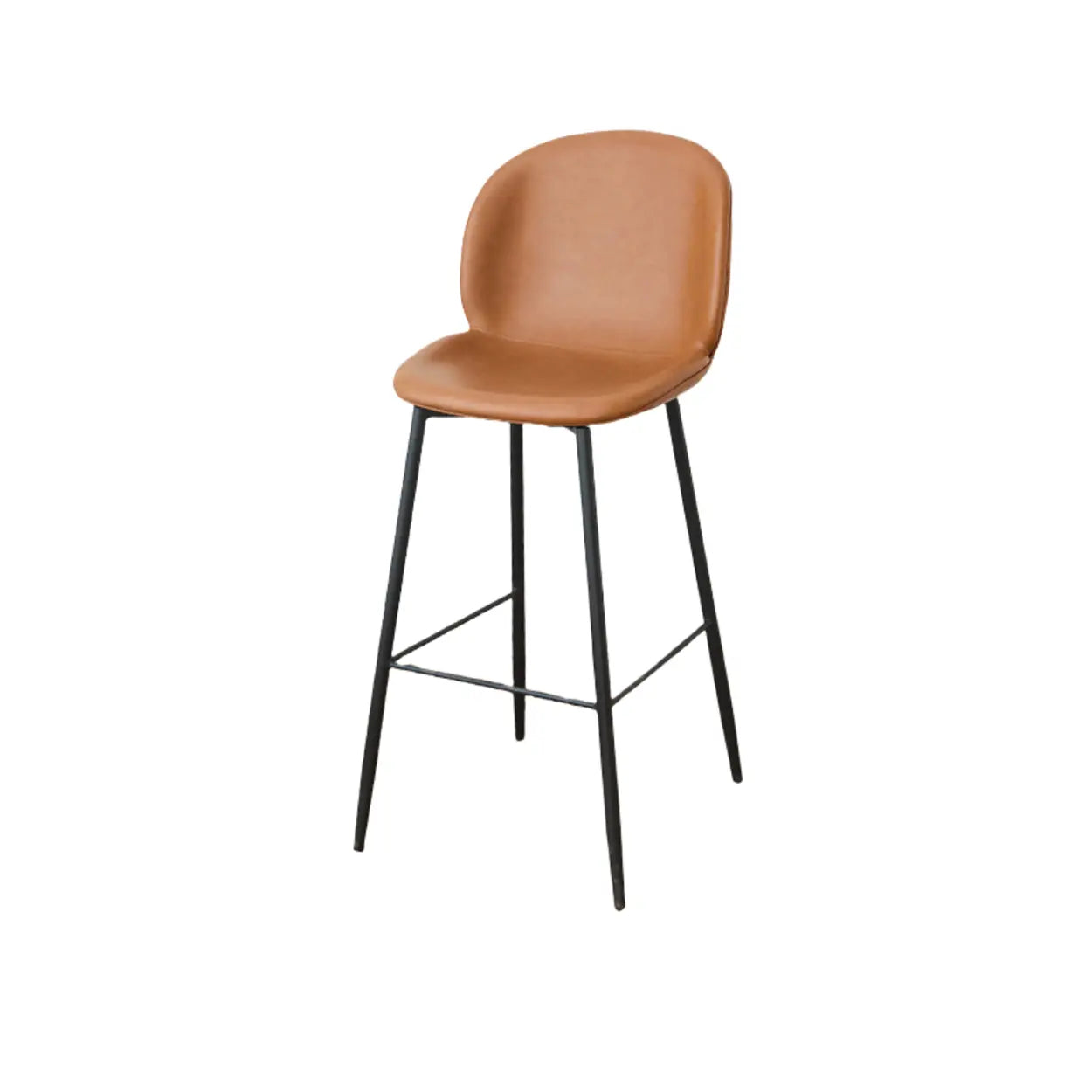 Modern Brown Leather Bucket Bar Stool with Metal Legs — Black