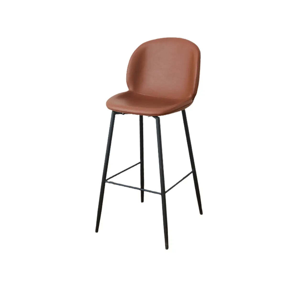 Modern Brown Leather Bucket Bar Stool with Metal Legs — Brown