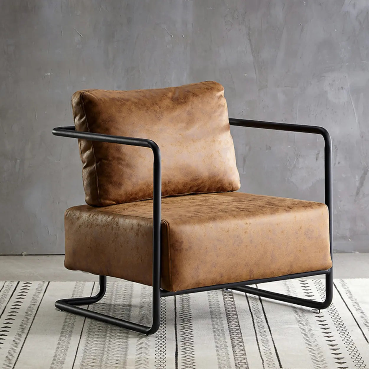 Modern Brown Leather Lounge Chair with Arms