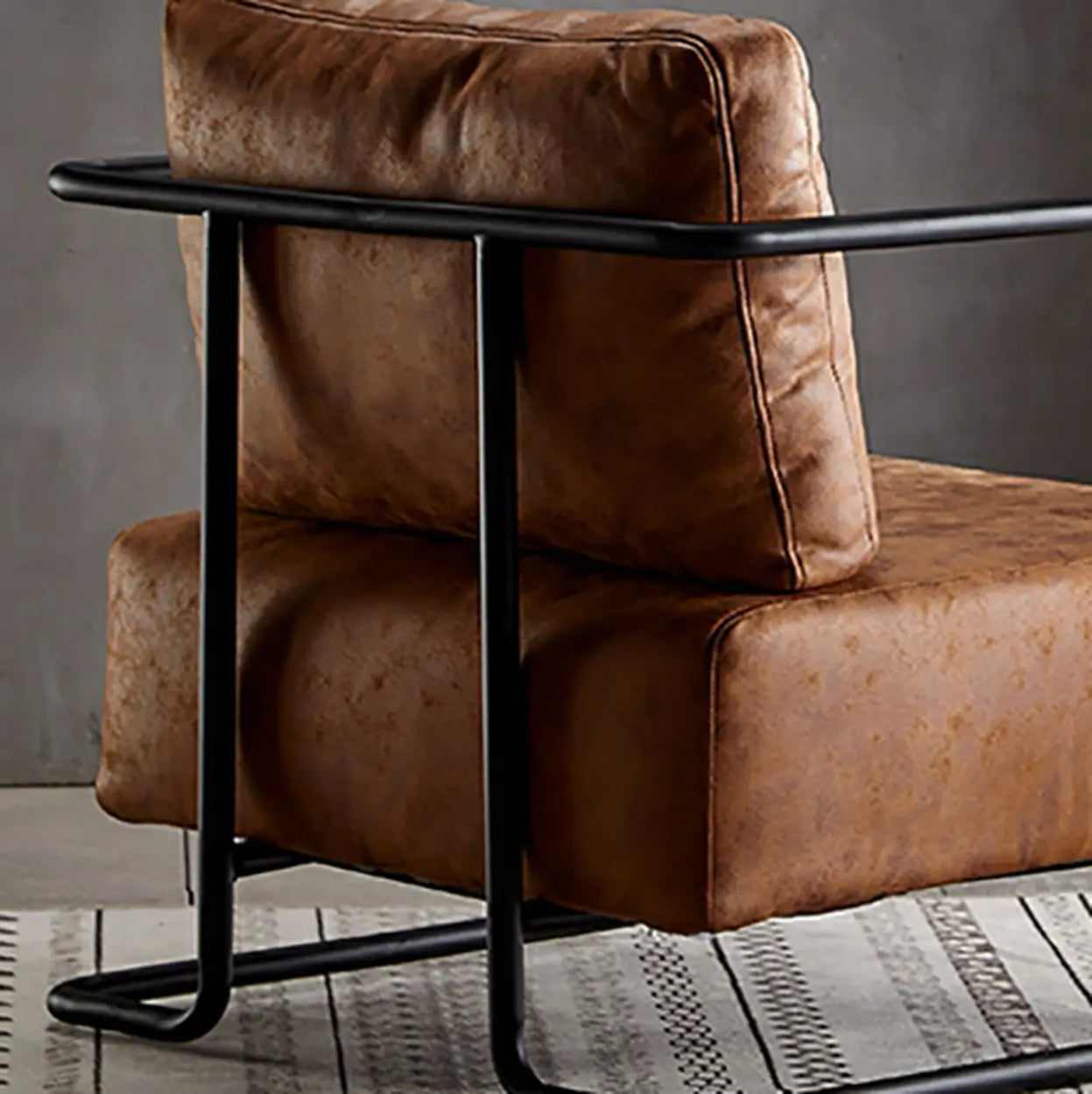 Modern Brown Leather Lounge Chair with Arms